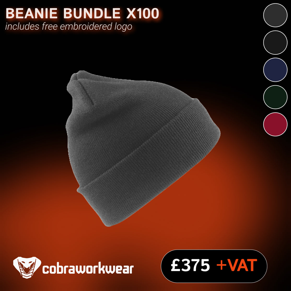 100x Beanie Including Logo Qty Bundle Package