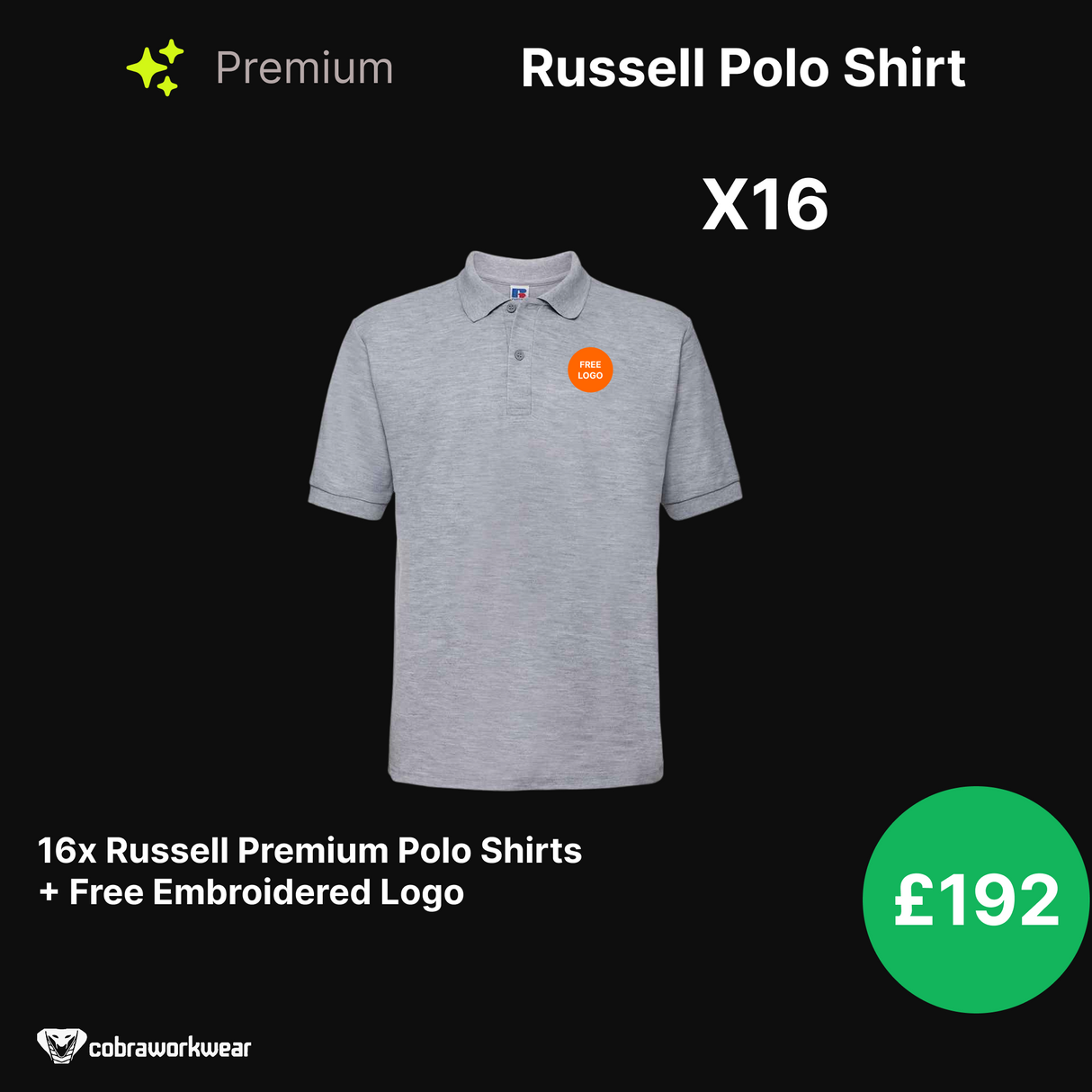 Russell Premium Polo Shirt Qty Bundle Package x18, x16, x24