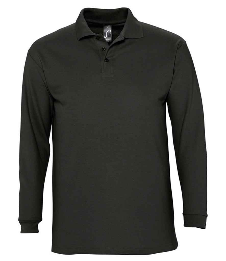 SOL'S Winter II Long Sleeve Cotton Piqué Polo Shirt | Black