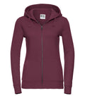 Russell Ladies Authentic Zip Hooded Sweatshirt | Burgundy