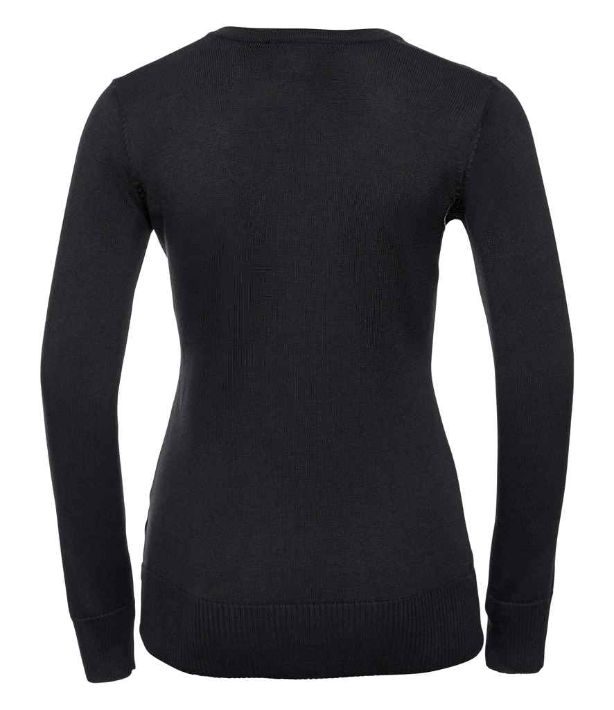 Russell Collection Ladies Cotton Acrylic V Neck Sweater | Black