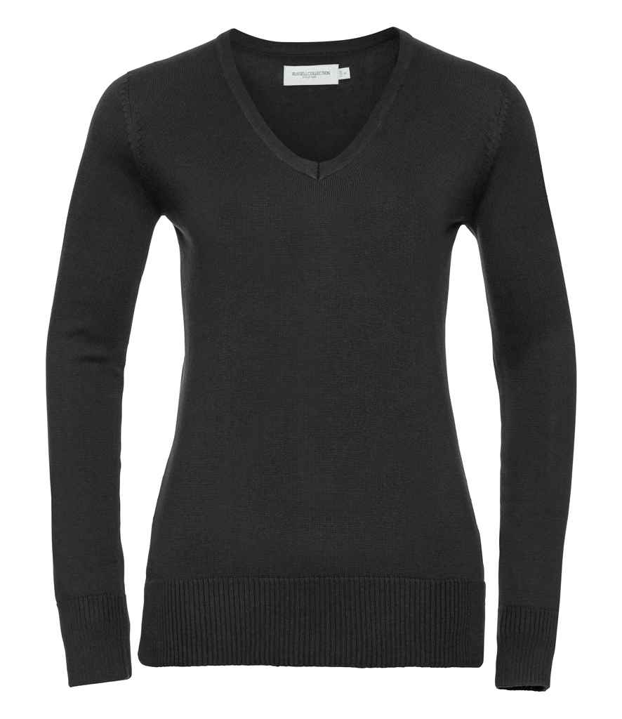 Russell Collection Ladies Cotton Acrylic V Neck Sweater | Black