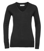Russell Collection Ladies Cotton Acrylic V Neck Sweater | Black