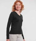 Russell Collection Ladies Cotton Acrylic V Neck Sweater | Black