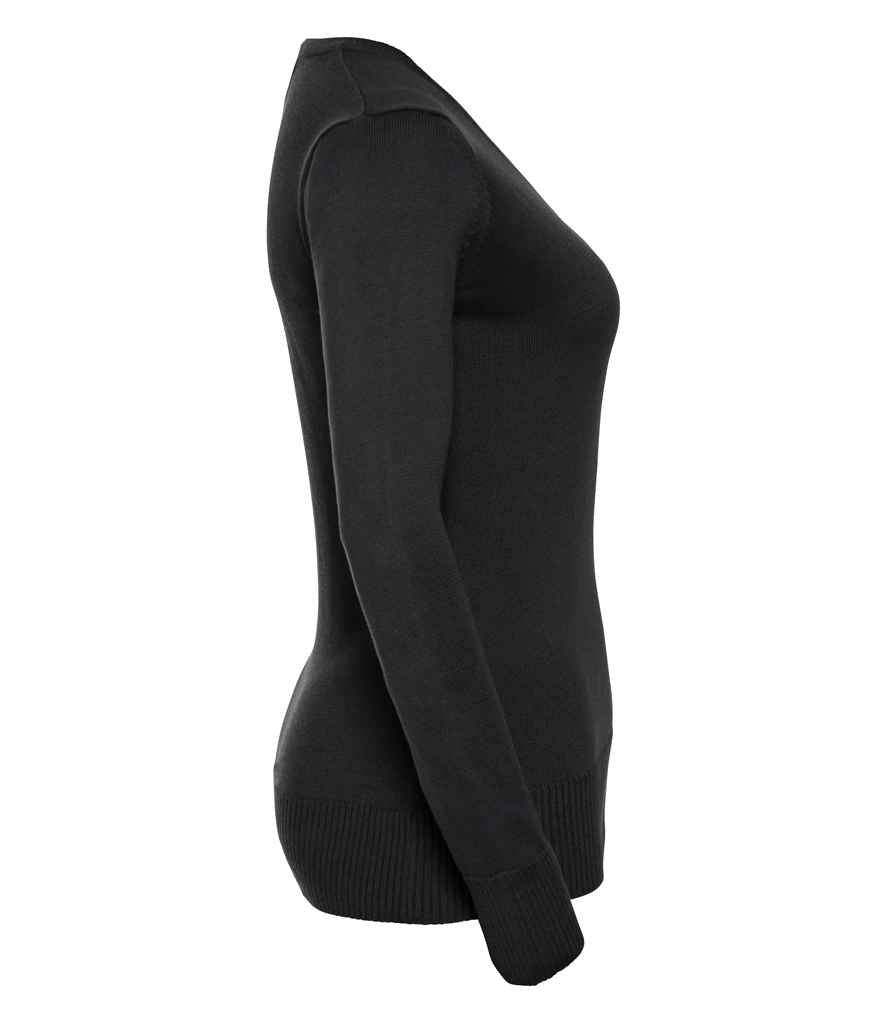 Russell Collection Ladies Cotton Acrylic V Neck Sweater | Black