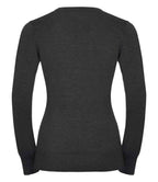 Russell Collection Ladies Cotton Acrylic V Neck Sweater | Charcoal Marl