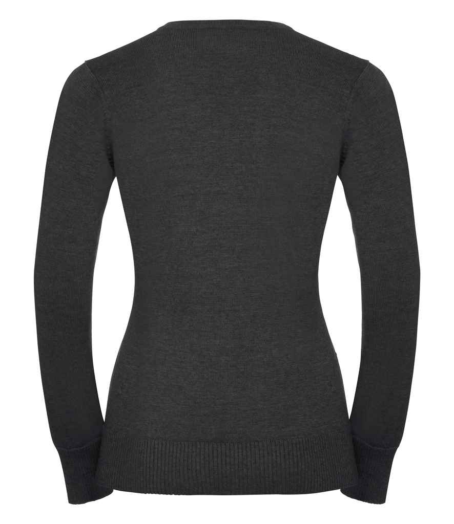 Russell Collection Ladies Cotton Acrylic V Neck Sweater | Charcoal Marl