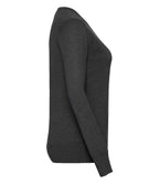 Russell Collection Ladies Cotton Acrylic V Neck Sweater | Charcoal Marl