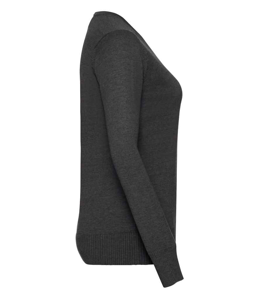 Russell Collection Ladies Cotton Acrylic V Neck Sweater | Charcoal Marl