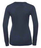 Russell Collection Ladies Cotton Acrylic V Neck Sweater | French Navy