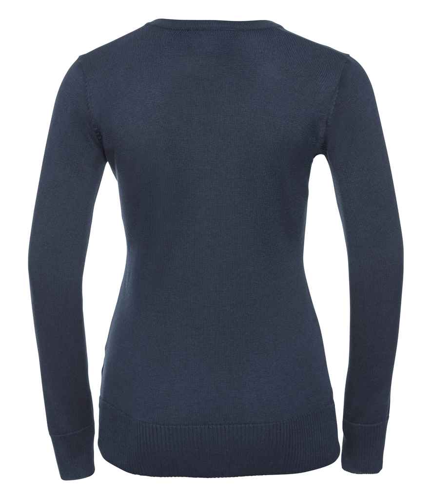 Russell Collection Ladies Cotton Acrylic V Neck Sweater | French Navy