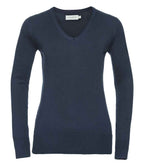 Russell Collection Ladies Cotton Acrylic V Neck Sweater | French Navy