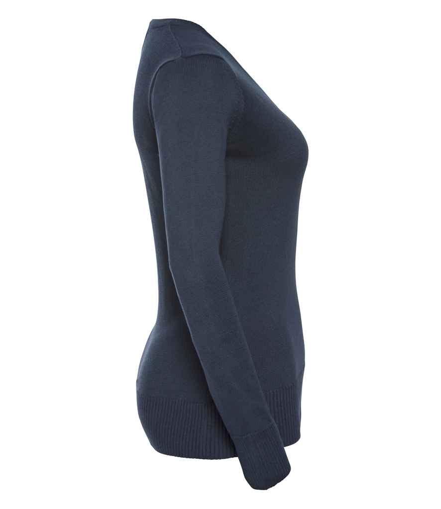 Russell Collection Ladies Cotton Acrylic V Neck Sweater | French Navy