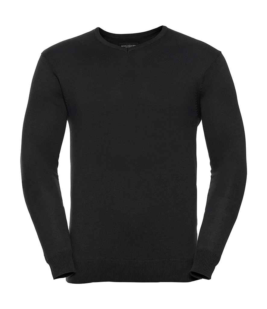 Russell Collection Cotton Acrylic V Neck Sweater | Black