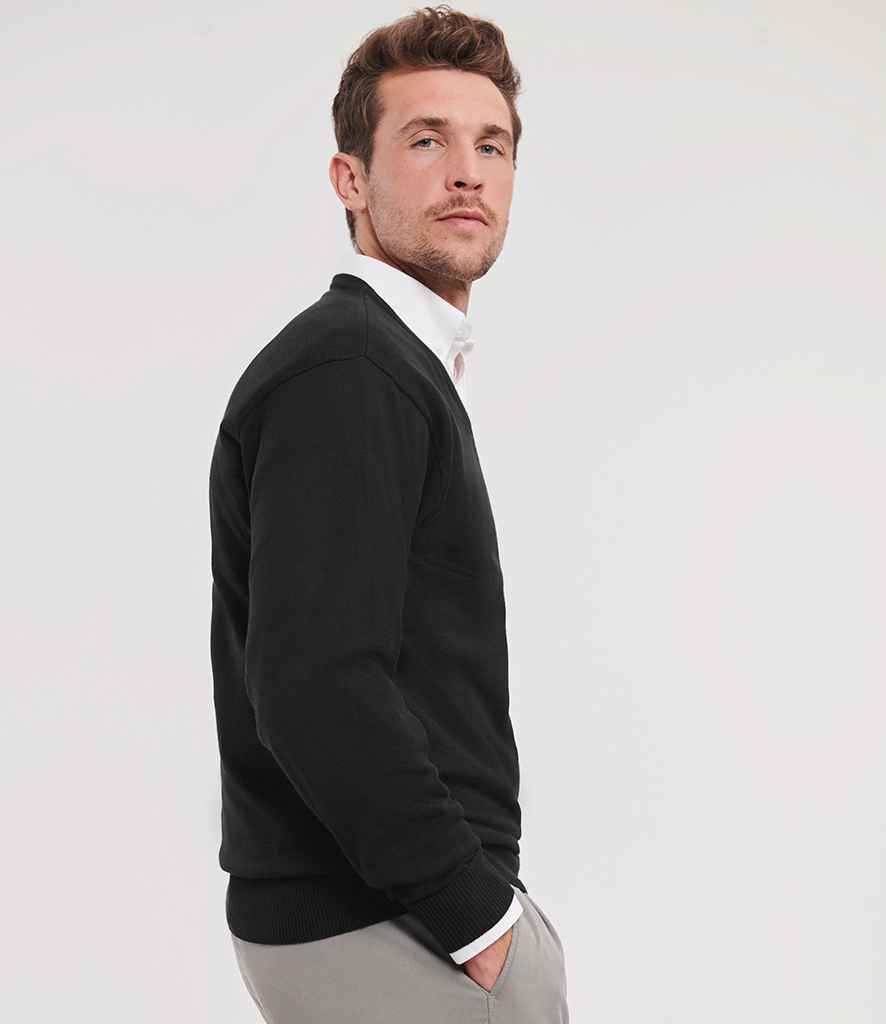 Russell Collection Cotton Acrylic V Neck Sweater | Black