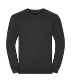 Russell Collection Cotton Acrylic V Neck Sweater | Charcoal Marl