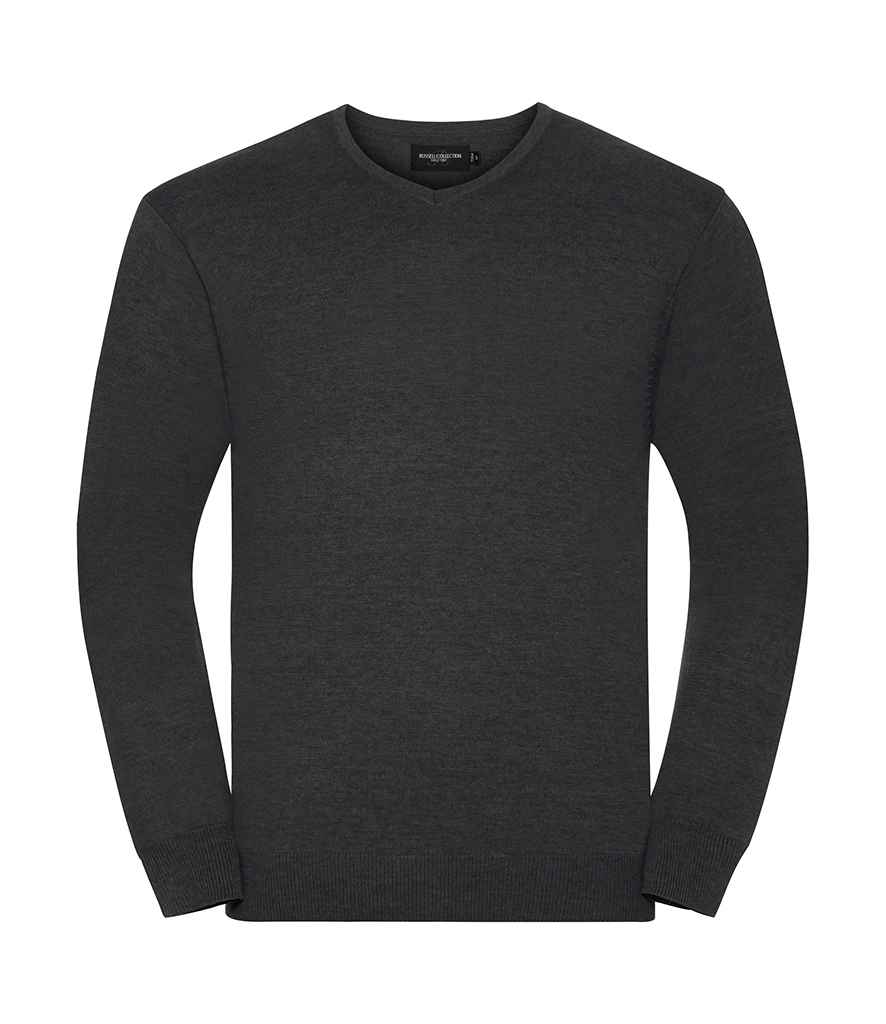Russell Collection Cotton Acrylic V Neck Sweater | Charcoal Marl