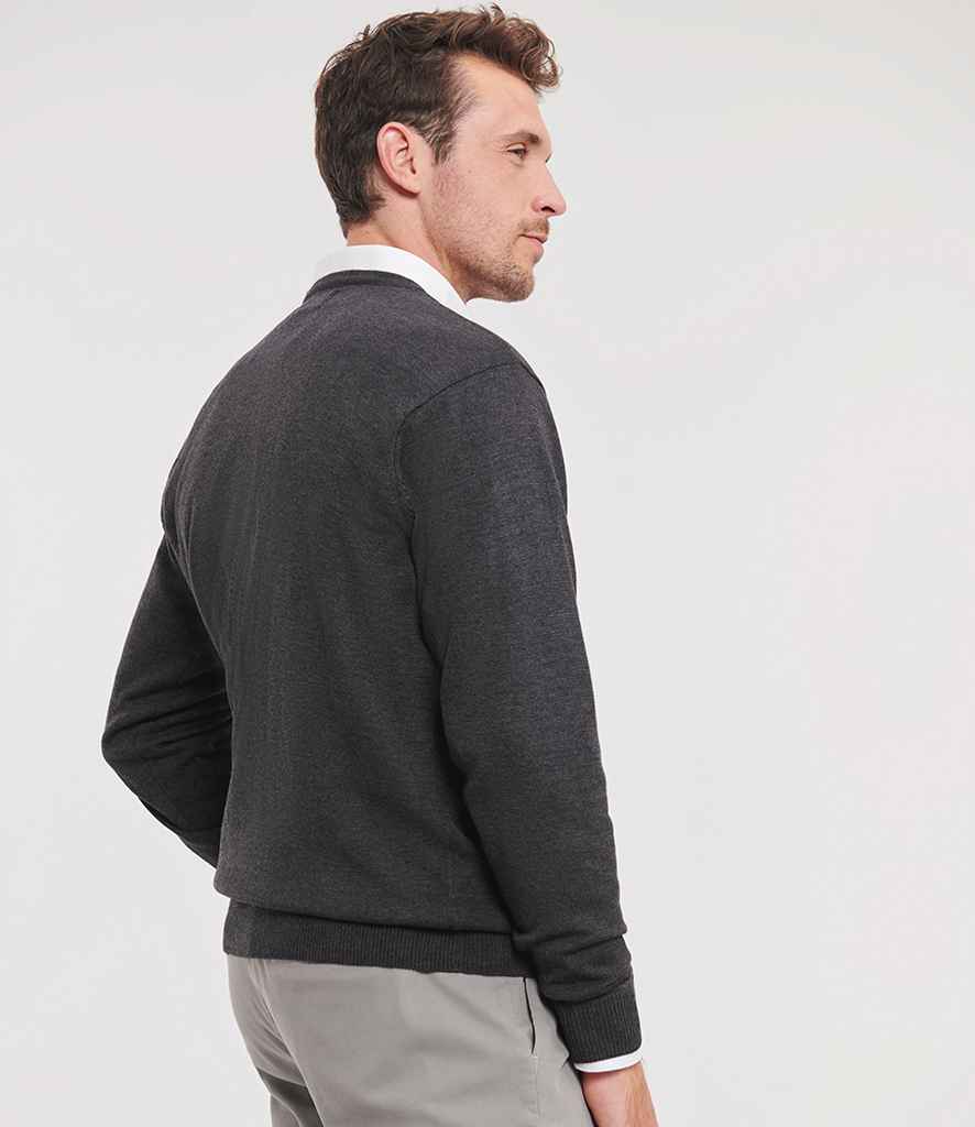 Russell Collection Cotton Acrylic V Neck Sweater | Charcoal Marl