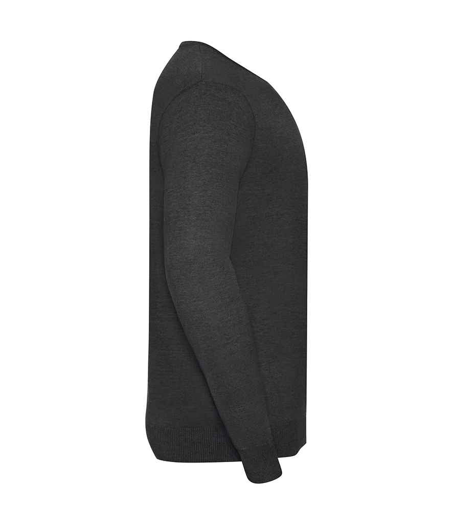 Russell Collection Cotton Acrylic V Neck Sweater | Charcoal Marl