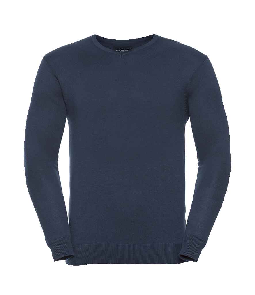 Russell Collection Cotton Acrylic V Neck Sweater | French Navy
