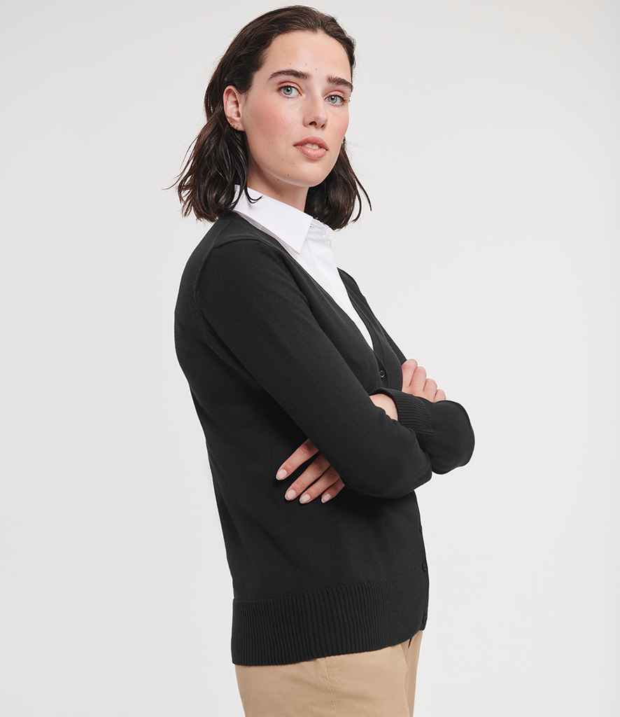 Russell Collection Ladies Cotton Acrylic V Neck Cardigan | Black