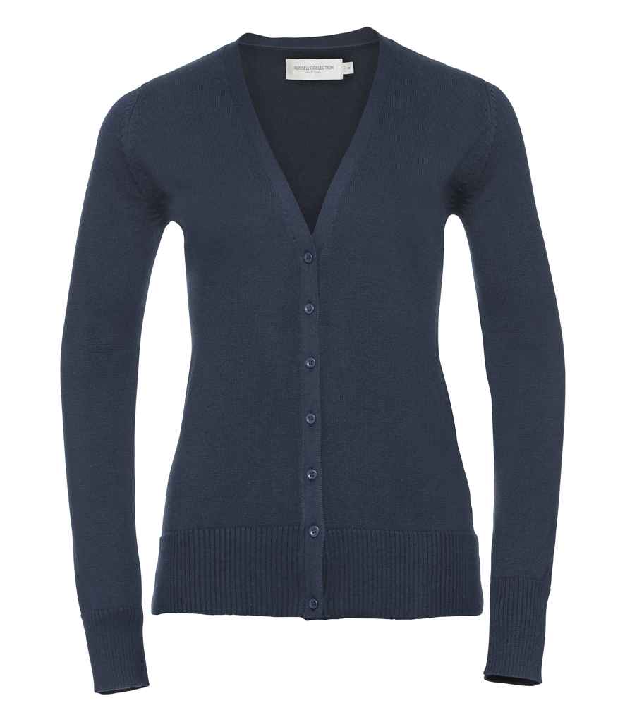 Russell Collection Ladies Cotton Acrylic V Neck Cardigan | French Navy