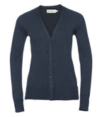 Russell Collection Ladies Cotton Acrylic V Neck Cardigan | French Navy