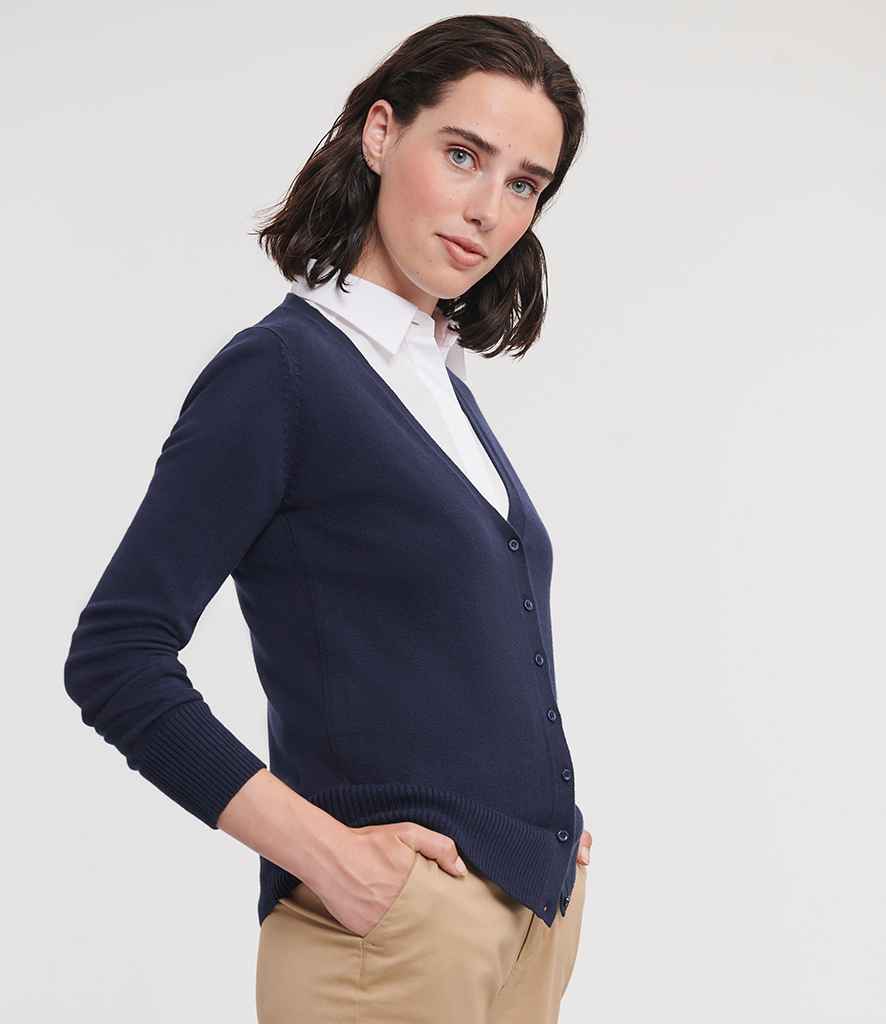 Russell Collection Ladies Cotton Acrylic V Neck Cardigan | French Navy