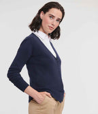 Russell Collection Ladies Cotton Acrylic V Neck Cardigan | French Navy