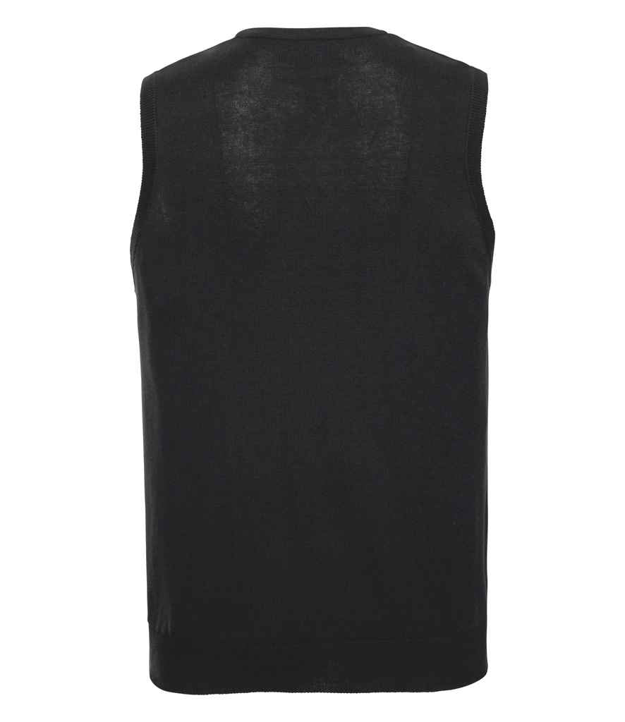 Russell Collection Sleeveless Cotton Acrylic V Neck Sweater | Black