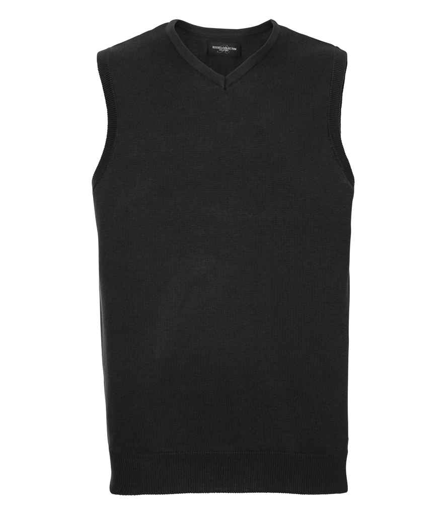 Russell Collection Sleeveless Cotton Acrylic V Neck Sweater | Black