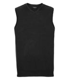 Russell Collection Sleeveless Cotton Acrylic V Neck Sweater | Black