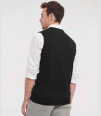 Russell Collection Sleeveless Cotton Acrylic V Neck Sweater | Black