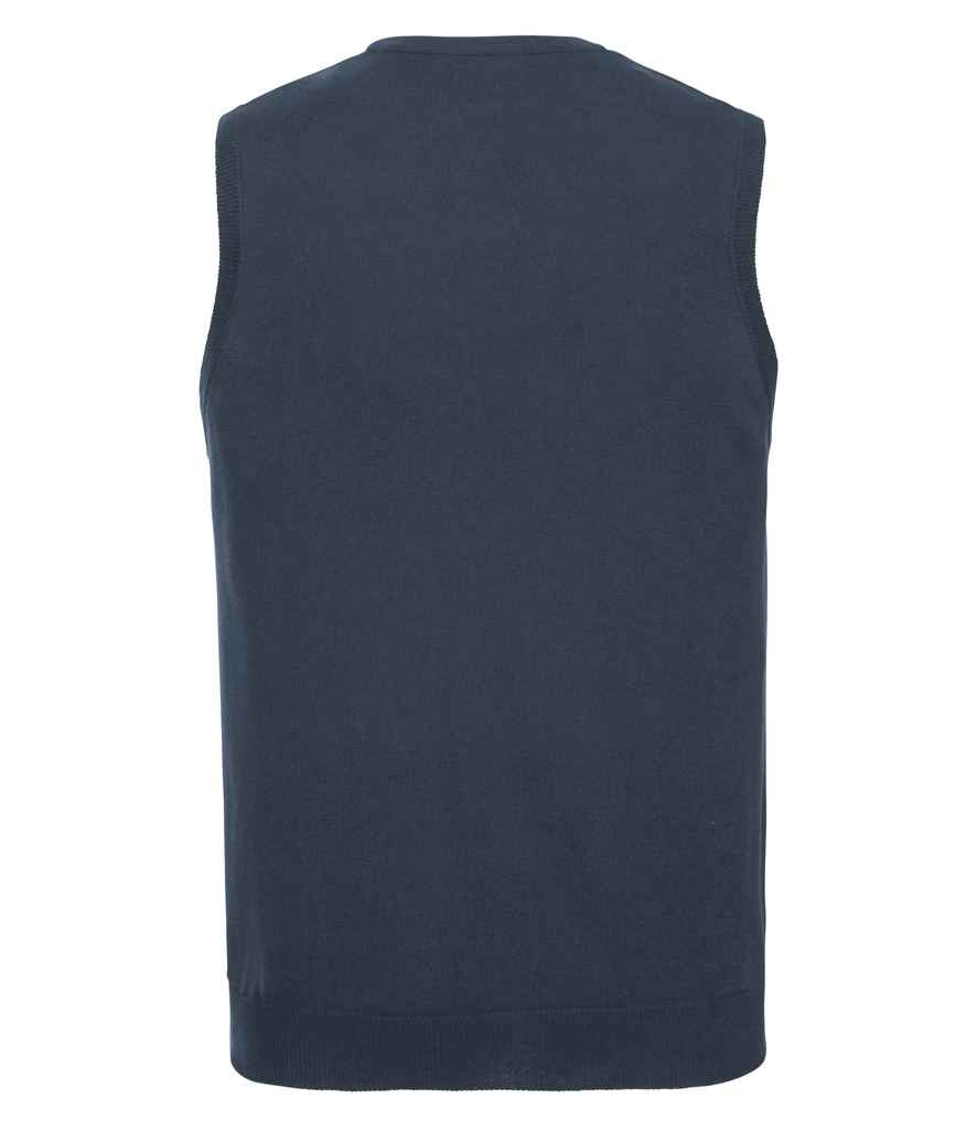 Russell Collection Sleeveless Cotton Acrylic V Neck Sweater | French Navy