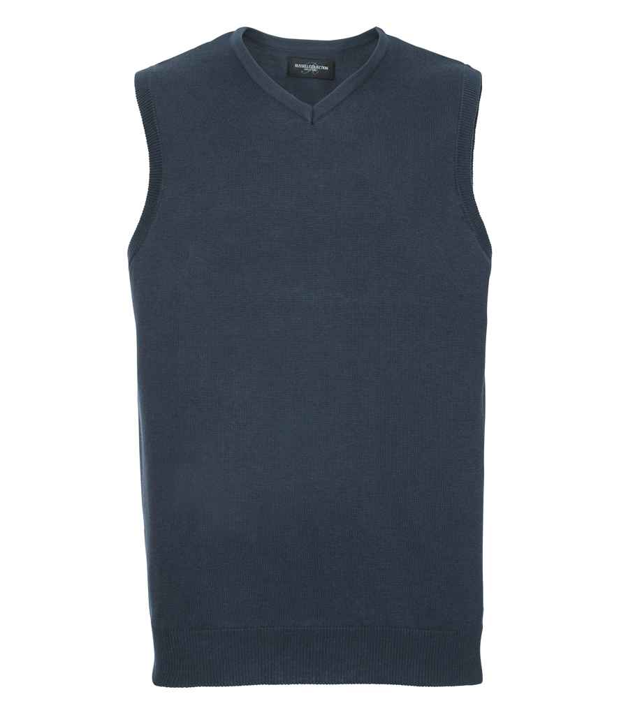 Russell Collection Sleeveless Cotton Acrylic V Neck Sweater | French Navy