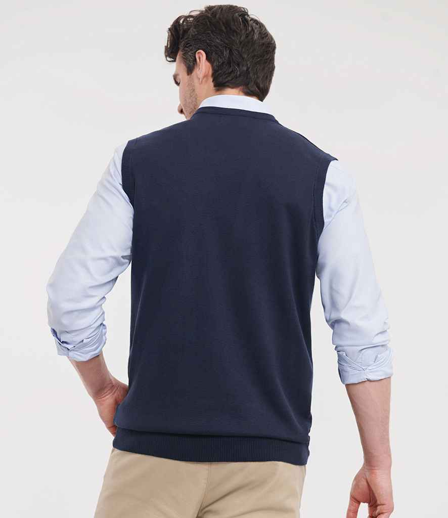 Russell Collection Sleeveless Cotton Acrylic V Neck Sweater | French Navy
