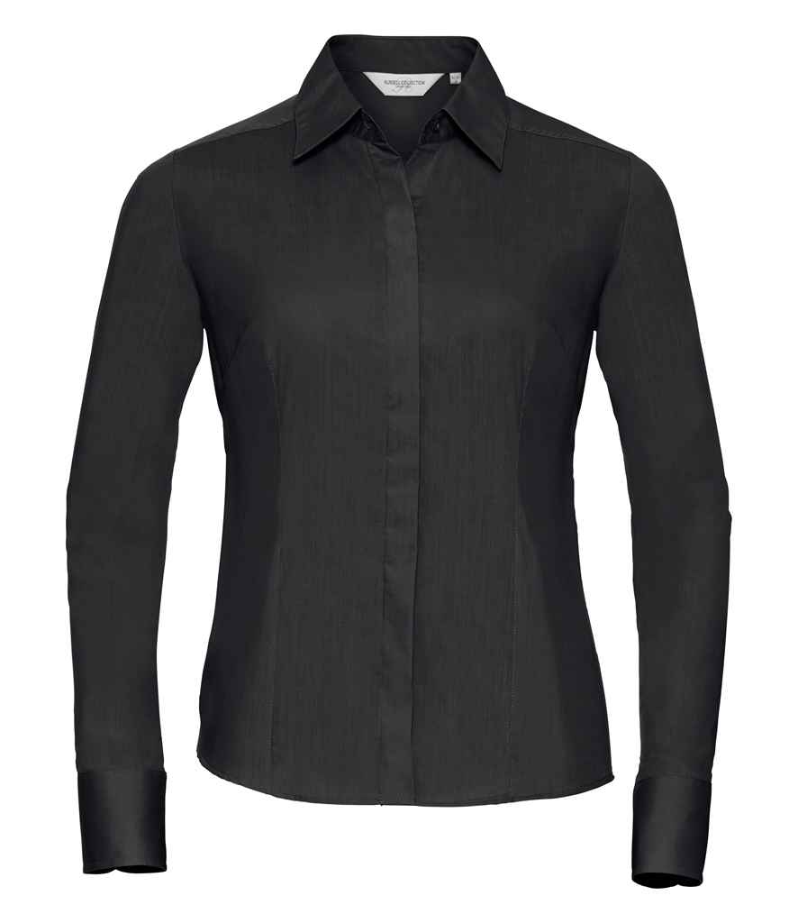 Russell Collection Ladies Long Sleeve Fitted Poplin Shirt | Black