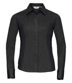 Russell Collection Ladies Long Sleeve Fitted Poplin Shirt | Black
