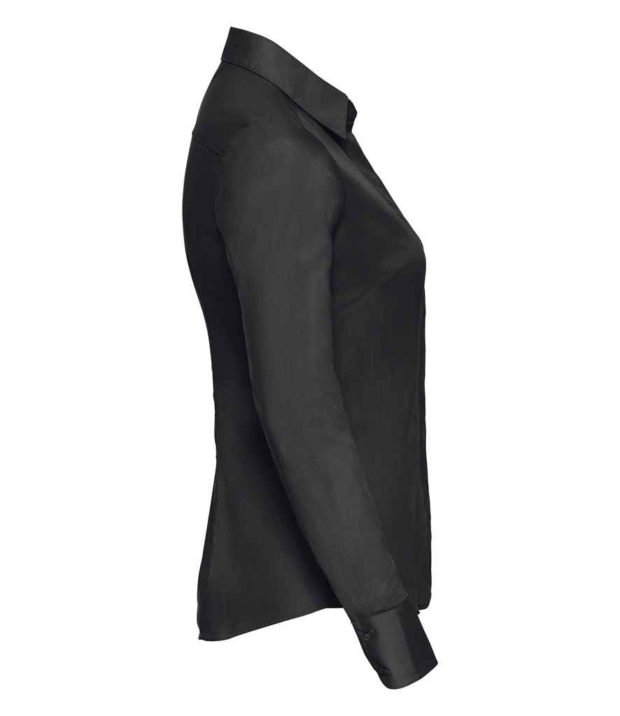 Russell Collection Ladies Long Sleeve Fitted Poplin Shirt | Black
