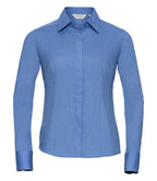 Russell Collection Ladies Long Sleeve Fitted Poplin Shirt | Corporate Blue