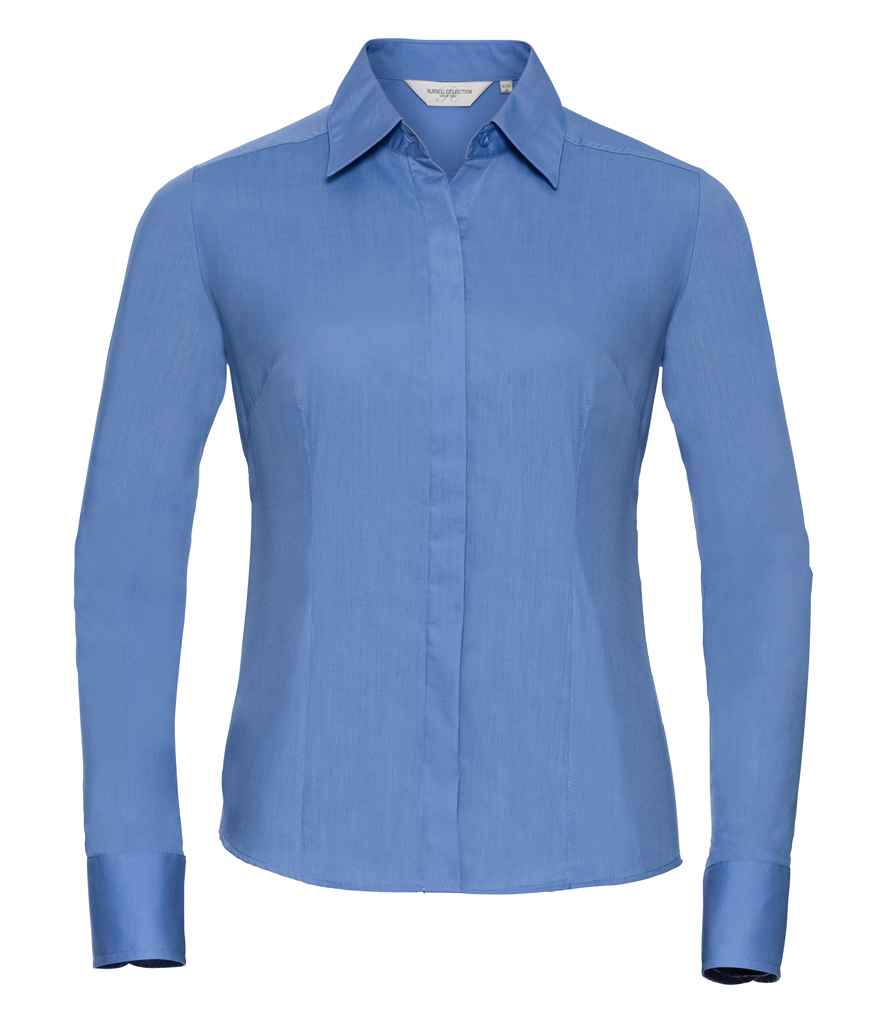 Russell Collection Ladies Long Sleeve Fitted Poplin Shirt | Corporate Blue