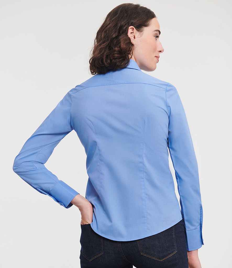 Russell Collection Ladies Long Sleeve Fitted Poplin Shirt | Corporate Blue