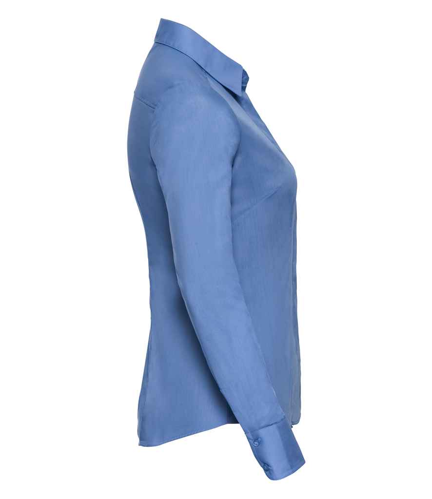 Russell Collection Ladies Long Sleeve Fitted Poplin Shirt | Corporate Blue