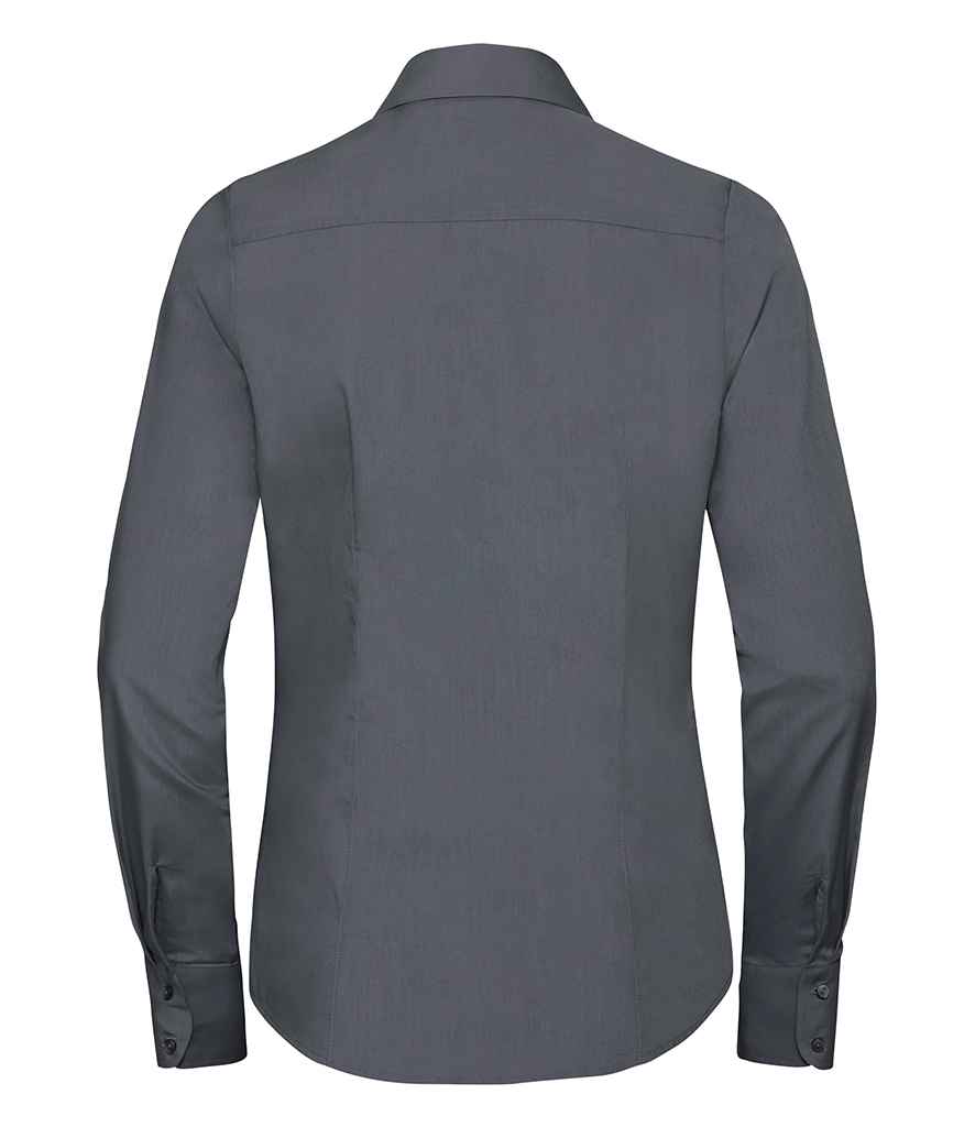 Russell Collection Ladies Long Sleeve Fitted Poplin Shirt | Convoy Grey