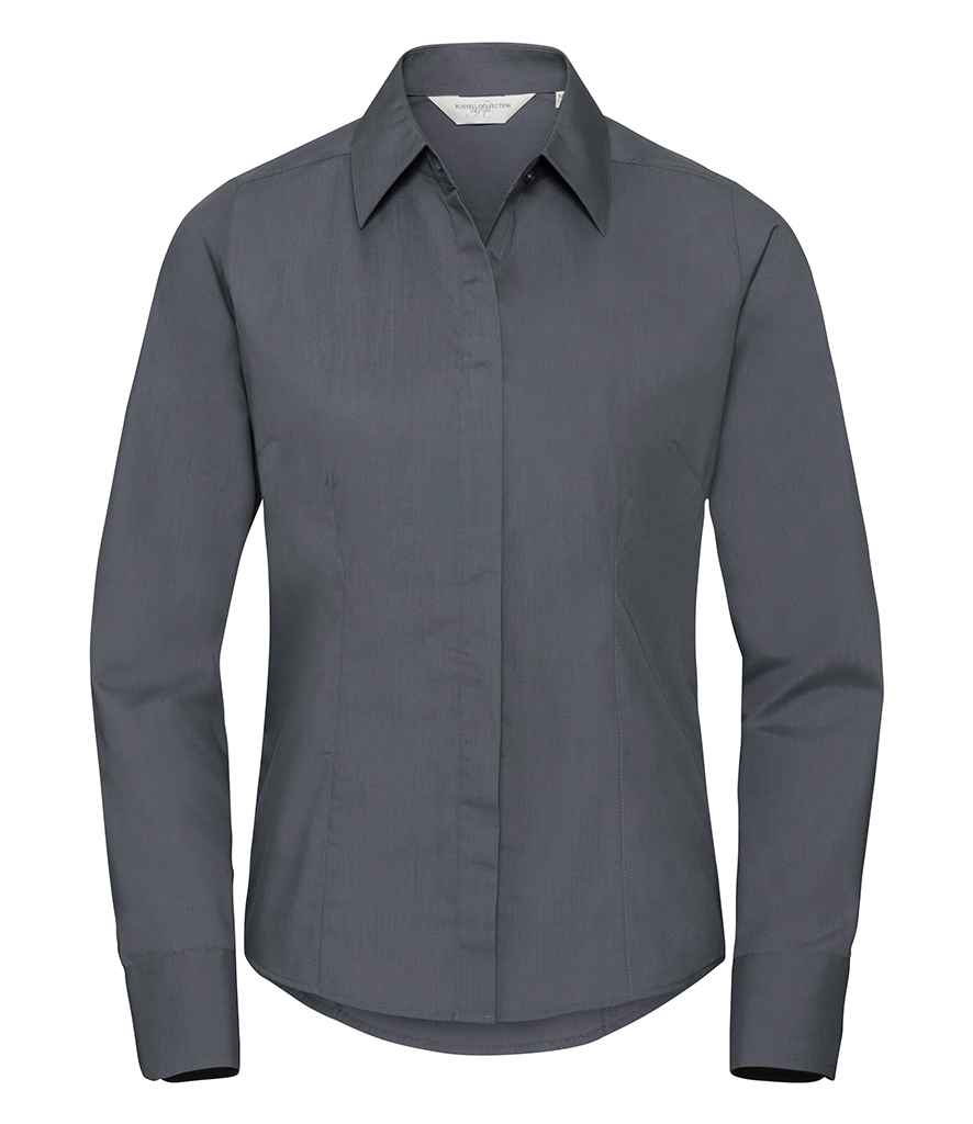 Russell Collection Ladies Long Sleeve Fitted Poplin Shirt | Convoy Grey