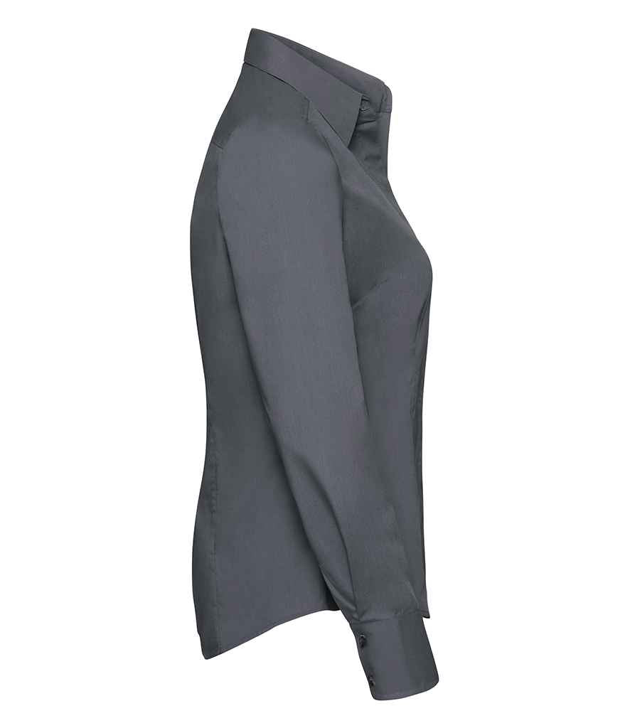 Russell Collection Ladies Long Sleeve Fitted Poplin Shirt | Convoy Grey