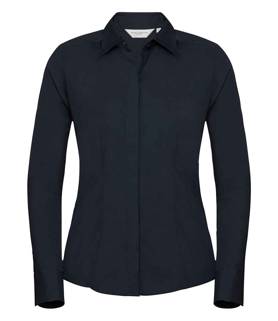 Russell Collection Ladies Long Sleeve Fitted Poplin Shirt | French Navy