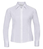 Russell Collection Ladies Long Sleeve Fitted Poplin Shirt | White