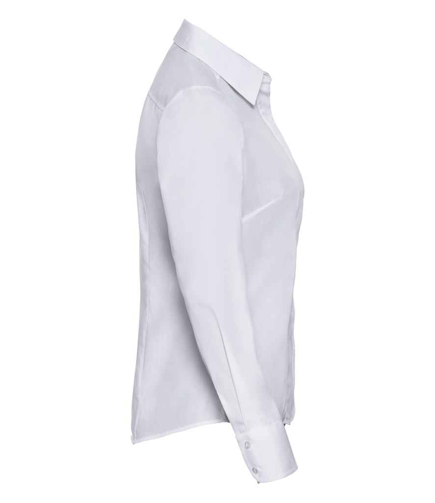 Russell Collection Ladies Long Sleeve Fitted Poplin Shirt | White