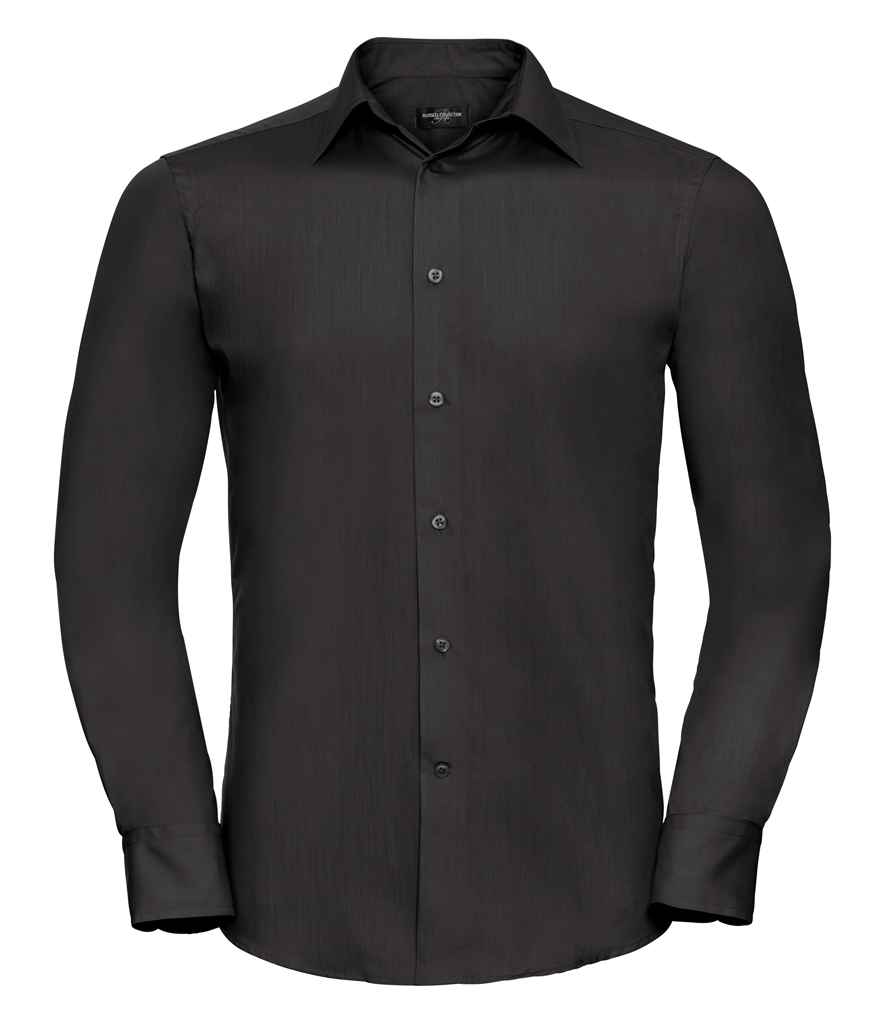 Russell Collection Long Sleeve Tailored Poplin Shirt | Black